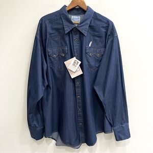 VINTAGE ROCKMOUNT RANCHWEAR Deadstock Snap Chambray Denim Shirt Western XXXL-T